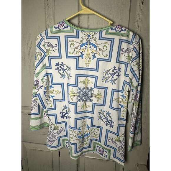 J. McLaughlin Catalina Cloth Top Cream Multicolor 3/4 Sleeve Size M *Read* - Picture 3 of 9